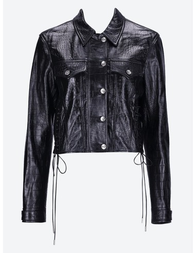 Embossed croco shiny leather jacke Livraison rapide