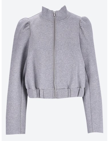 Cropped blouson with zipper and puff sleeves paiement sécurisé