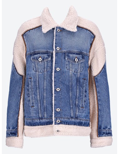 Mix shearling denim jacket pas chere